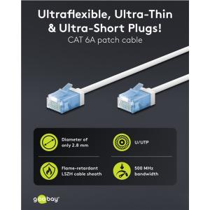 GOOBAY καλώδιο δικτύου 74284, CAT 6A U/UTP, slim, copper, 500MHz, 0.25m, λευκό | Καλώδια - Αντάπτορες | elabstore.gr