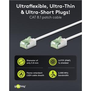 GOOBAY καλώδιο δικτύου 74362, CAT 8.1 U/FTP, slim, copper, 2000MHz, 3m, λευκό | Καλώδια - Αντάπτορες | elabstore.gr
