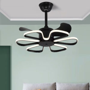 POWERTECH ανεμιστήρας οροφής HLL-0174 με LED φως, 96W, Φ55x35cm, μαύρος | Φωτισμός | elabstore.gr