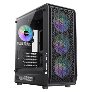 POWERTECH Gaming PC Case PT-1309, tempered glass, 4x ARGB fan, ATX, 340x200x436mm, μαύρο | PC & Αναβάθμιση | elabstore.gr