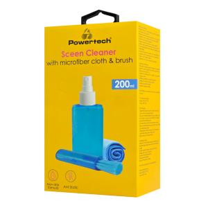 POWERTECH σπρέι καθαρισμού οθόνης PT-1313 με πανί μικροϊνών & βουρτσάκι, 200ml | Αναλώσιμα - Είδη Γραφείου | elabstore.gr