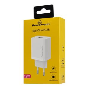 POWERTECH φορτιστής τοίχου PT-1320, USB, 12W, λευκός | Αξεσουάρ κινητών | elabstore.gr