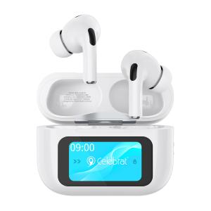 CELEBRAT earphones με θήκη φόρτισης W63, οθόνη αφής, TWS, ANC, 13mm, 30/360mAh, λευκό | Αξεσουάρ κινητών | elabstore.gr