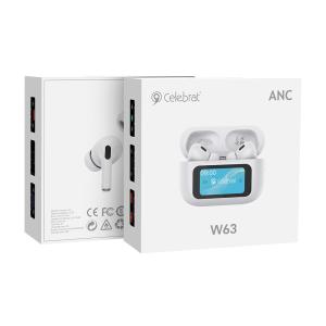 CELEBRAT earphones με θήκη φόρτισης W63, οθόνη αφής, TWS, ANC, 13mm, 30/360mAh, λευκό | Αξεσουάρ κινητών | elabstore.gr