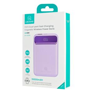 USAMS power bank US-CD214, 2x έξοδοι, wireless, 10000mAh, 20W, μωβ | Αξεσουάρ κινητών | elabstore.gr