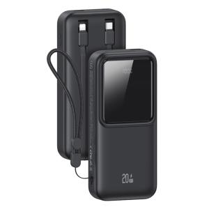 USAMS power bank US-CD212 με καλώδια, 4x έξοδοι, 20000mAh, 20W, μαύρο | Αξεσουάρ κινητών | elabstore.gr