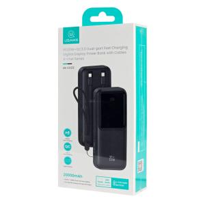 USAMS power bank US-CD212 με καλώδια, 4x έξοδοι, 20000mAh, 20W, μαύρο | eLabstore.gr