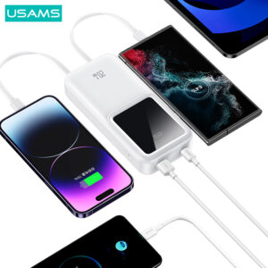 USAMS power bank US-CD212 με καλώδια, 4x έξοδοι, 20000mAh, 20W, λευκό | Αξεσουάρ κινητών | elabstore.gr