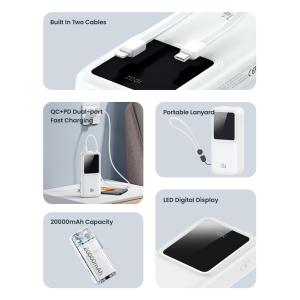 USAMS power bank US-CD212 με καλώδια, 4x έξοδοι, 20000mAh, 20W, μωβ | Αξεσουάρ κινητών | elabstore.gr