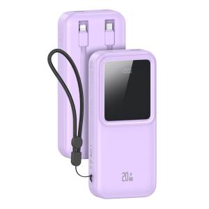 USAMS power bank US-CD212 με καλώδια, 4x έξοδοι, 20000mAh, 20W, μωβ | Αξεσουάρ κινητών | elabstore.gr