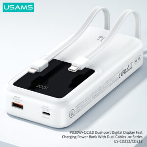 USAMS power bank US-CD212 με καλώδια, 4x έξοδοι, 20000mAh, 20W, μωβ | Αξεσουάρ κινητών | elabstore.gr