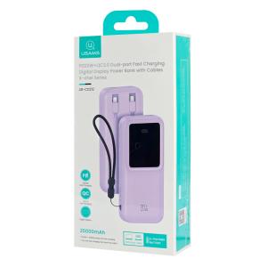 USAMS power bank US-CD212 με καλώδια, 4x έξοδοι, 20000mAh, 20W, μωβ | eLabstore.gr