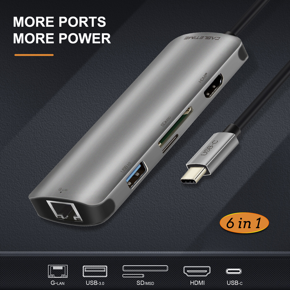 CABLETIME docking station CT-CMHD61L, 6 θυρών, USB-C σύνδεση, 4K, 100W, γκρι | eLabstore.gr CABLETIME docking station CT-CMHD61L, 6 θυρών, USB-C σύνδεση, 4K, 100W, γκρι | Συνοδευτικά PC | elabstore.gr