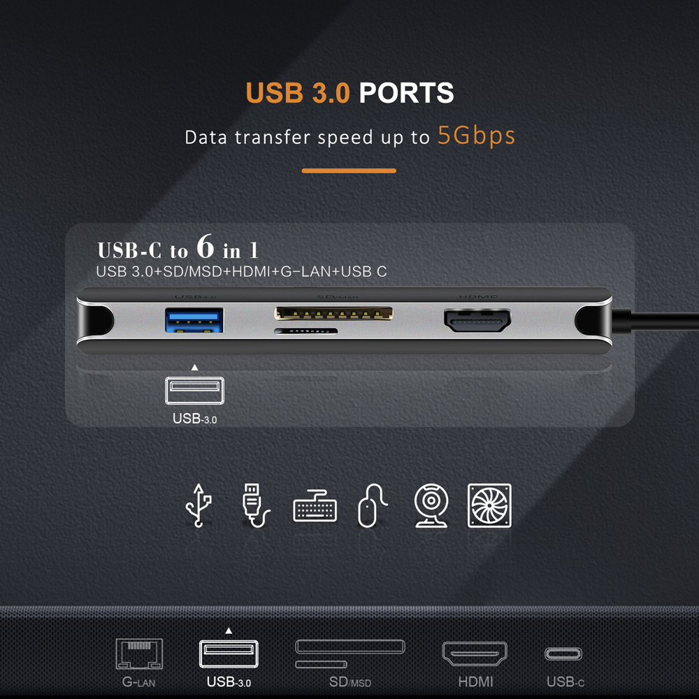 CABLETIME docking station CT-CMHD61L, 6 θυρών, USB-C σύνδεση, 4K, 100W, γκρι | eLabstore.gr CABLETIME docking station CT-CMHD61L, 6 θυρών, USB-C σύνδεση, 4K, 100W, γκρι | Συνοδευτικά PC | elabstore.gr