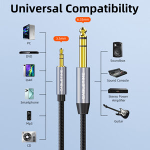 CABLETIME καλώδιο ήχου 3.5mm σε 6.35mm CT-AV321-H11G, 1m, μαύρο | Καλώδια - Αντάπτορες | elabstore.gr