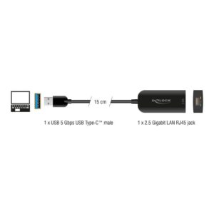 DELOCK αντάπτορας δικτύου 66045, USB, 2.5Gbps Ethernet, μαύρος | Δικτυακά | elabstore.gr