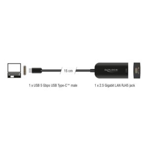 DELOCK αντάπτορας δικτύου 66046, USB-C, 2.5Gbps Ethernet, μαύρος | Δικτυακά | elabstore.gr