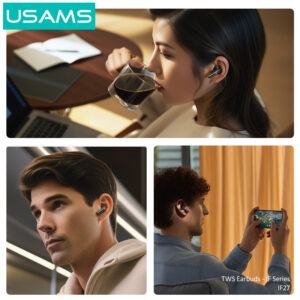 USAMS earphones με θήκη φόρτισης IF27, TWS, Φ13mm, 25/250mAh, μαύρα | Αξεσουάρ κινητών | elabstore.gr