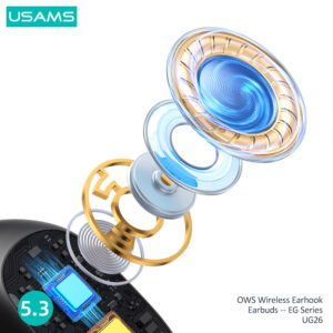 USAMS earphones με θήκη φόρτισης UG26, OWS, Φ14.2mm, 50/300mAh, μαύρα | Αξεσουάρ κινητών | elabstore.gr