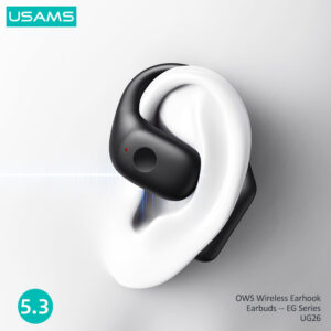 USAMS earphones με θήκη φόρτισης UG26, OWS, Φ14.2mm, 50/300mAh, μαύρα | eLabstore.gr