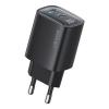 USAMS φορτιστής τοίχου US-CC229, USB & USB-C, 30W, GaN, μαύρος | Αξεσουάρ κινητών | elabstore.gr