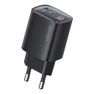 USAMS φορτιστής τοίχου US-CC229, USB & USB-C, 30W, GaN, μαύρος | Αξεσουάρ κινητών | elabstore.gr