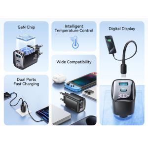 USAMS φορτιστής τοίχου US-CC229, USB & USB-C, 30W, GaN, λευκός | Αξεσουάρ κινητών | elabstore.gr