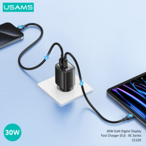 USAMS φορτιστής τοίχου US-CC229, USB & USB-C, 30W, GaN, λευκός | Αξεσουάρ κινητών | elabstore.gr