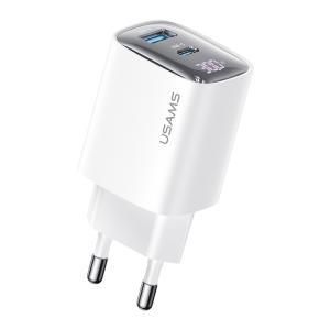 USAMS φορτιστής τοίχου US-CC229, USB & USB-C, 30W, GaN, λευκός | Αξεσουάρ κινητών | elabstore.gr