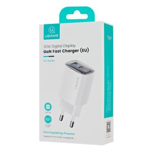 USAMS φορτιστής τοίχου US-CC229, USB & USB-C, 30W, GaN, λευκός | Αξεσουάρ κινητών | elabstore.gr