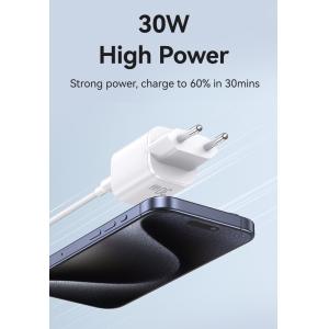 USAMS φορτιστής τοίχου US-CC251, USB-C, 30W, GaN, λευκός | Αξεσουάρ κινητών | elabstore.gr