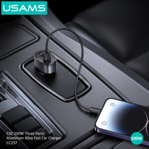 USAMS φορτιστής αυτοκινήτου US-CC257, USB/USB-C/Lightning, 100W, γκρι | Αξεσουάρ κινητών | elabstore.gr
