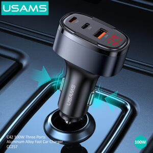USAMS φορτιστής αυτοκινήτου US-CC257, USB/USB-C/Lightning, 100W, γκρι | Αξεσουάρ κινητών | elabstore.gr