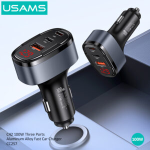 USAMS φορτιστής αυτοκινήτου US-CC257, USB/USB-C/Lightning, 100W, γκρι | Αξεσουάρ κινητών | elabstore.gr