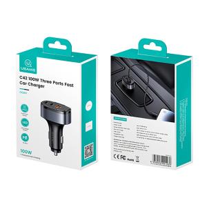 USAMS φορτιστής αυτοκινήτου US-CC257, USB/USB-C/Lightning, 100W, γκρι | Αξεσουάρ κινητών | elabstore.gr