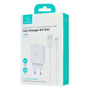 USAMS φορτιστής τοίχου SCXLTZ01 με καλώδιο micro USB, USB, 18W, λευκός | Αξεσουάρ κινητών | elabstore.gr