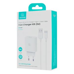 USAMS φορτιστής τοίχου SCXLTZ02 με καλώδιο USB-C, USB, 18W, λευκός | Αξεσουάρ κινητών | elabstore.gr