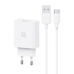 USAMS φορτιστής τοίχου SCXLTZ02 με καλώδιο USB-C, USB, 18W, λευκός | Αξεσουάρ κινητών | elabstore.gr