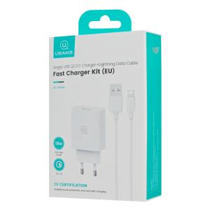 USAMS φορτιστής τοίχου SCXLTZ03 με καλώδιο Lightning, USB, 18W, λευκός | Αξεσουάρ κινητών | elabstore.gr