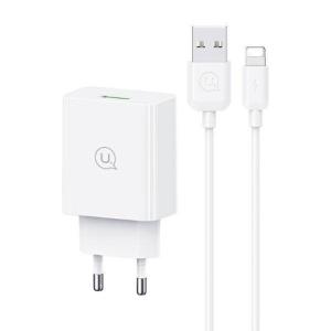 USAMS φορτιστής τοίχου SCXLTZ03 με καλώδιο Lightning, USB, 18W, λευκός | Αξεσουάρ κινητών | elabstore.gr