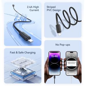 USAMS καλώδιο Lightning σε USB US-SJ689, 12W, 480Mbps, 1m, μαύρο | Καλώδια - Αντάπτορες | elabstore.gr