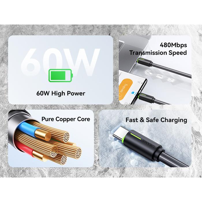 USAMS καλώδιο USB-C US-SJ734, 60W, 480Mbps, 1m, μαύρο | eLabstore.gr USAMS καλώδιο USB-C US-SJ734, 60W, 480Mbps, 1m, μαύρο | Καλώδια - Αντάπτορες | elabstore.gr