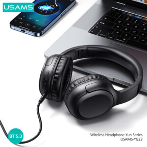 USAMS headphones YG23, ασύρματα & ενσύρματα, Φ40mm, 300mAh, μαύρα | Αξεσουάρ κινητών | elabstore.gr