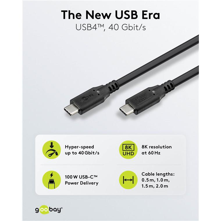 GOOBAY καλώδιο USB-C 74193, USB4, 100W, 40Gbps, 8K/60Hz, 2m, μαύρο | eLabstore.gr GOOBAY καλώδιο USB-C 74193, USB4, 100W, 40Gbps, 8K/60Hz, 2m, μαύρο - Image 6