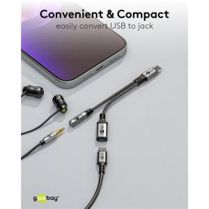 GOOBAY αντάπτορας USB-C σε 3.5mm & USB-C 74524, 60W, 480Mbps, γκρι | Καλώδια - Αντάπτορες | elabstore.gr