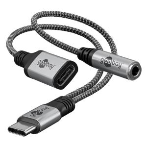 GOOBAY αντάπτορας USB-C σε 3.5mm & USB-C 74524, 60W, 480Mbps, γκρι | Καλώδια - Αντάπτορες | elabstore.gr