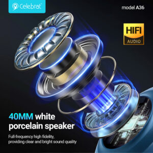 CELEBRAT headphones A36, ασύρματα & ενσύρματα, micro SD, 40mm, 250mAh, μαύρα | Αξεσουάρ κινητών | elabstore.gr