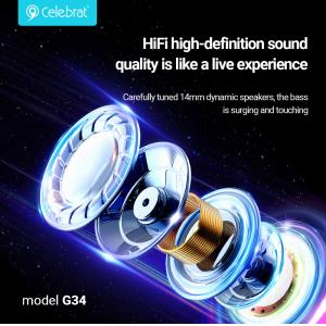 CELEBRAT earphones με μικρόφωνο G34, 3.5mm σύνδεση, 14mm, 1.2m, μαύρα | Αξεσουάρ κινητών | elabstore.gr