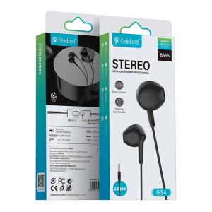 CELEBRAT earphones με μικρόφωνο G34, 3.5mm σύνδεση, 14mm, 1.2m, μαύρα | Αξεσουάρ κινητών | elabstore.gr