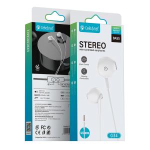 CELEBRAT earphones με μικρόφωνο G34, 3.5mm σύνδεση, 14mm, 1.2m, λευκά | Αξεσουάρ κινητών | elabstore.gr